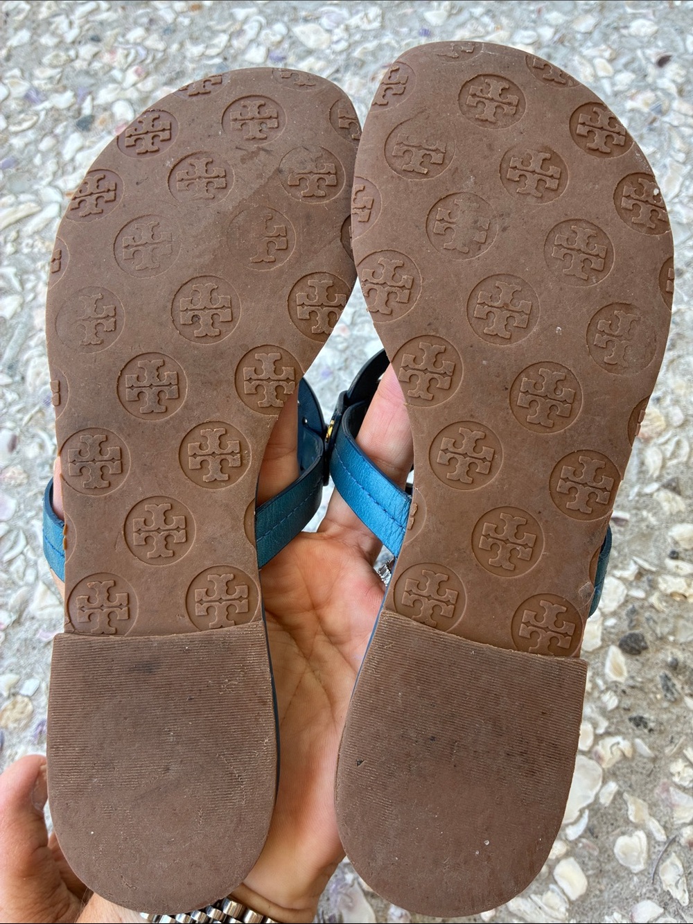 Tory Burch Royal Blue Miller Cutout Leather Thong Sandals - Picture 5 of 8